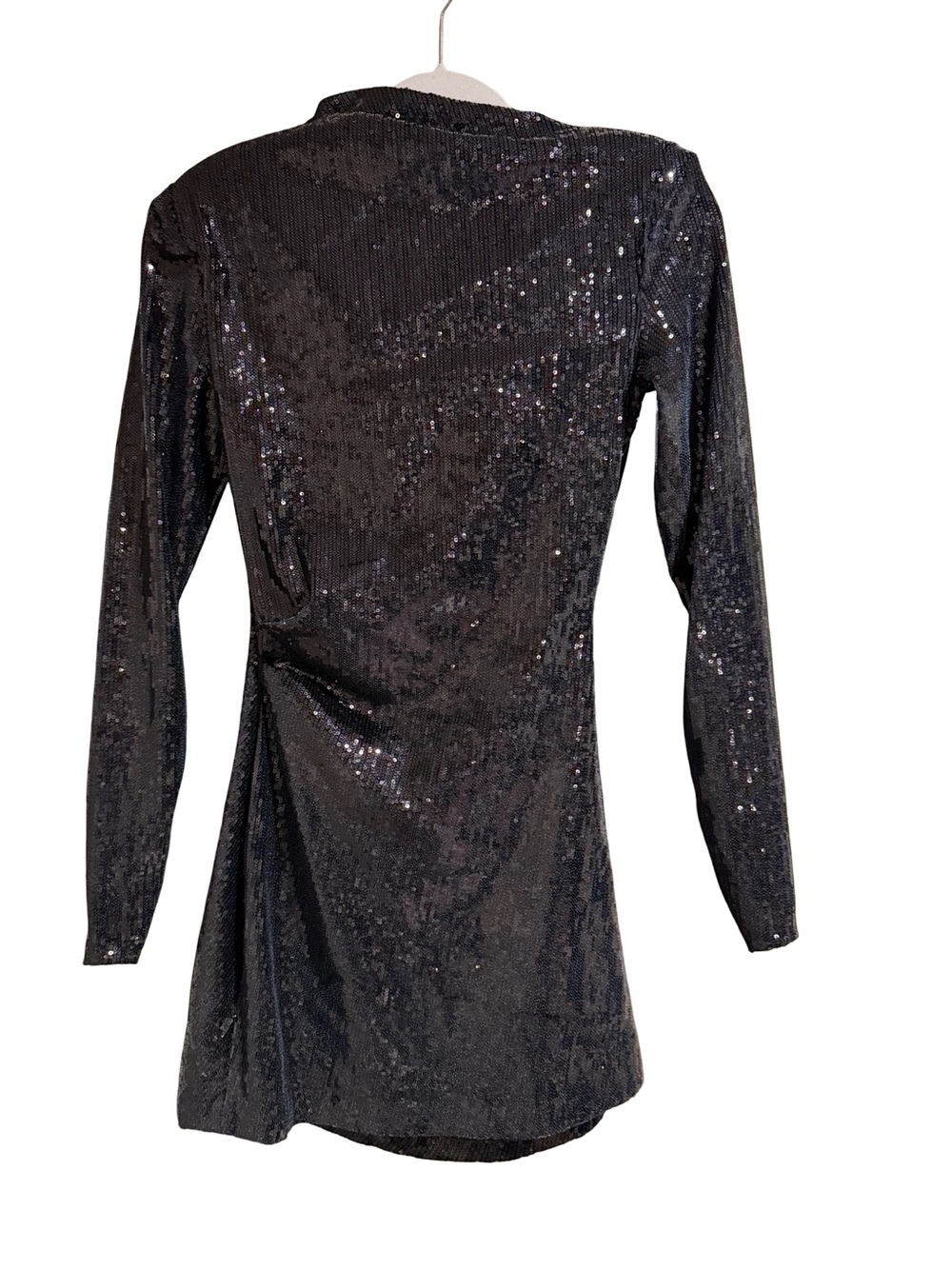🖤 Zara Draped Sequin Mini Dress with Shoulder Pads Size Small - Picture 7 of 12